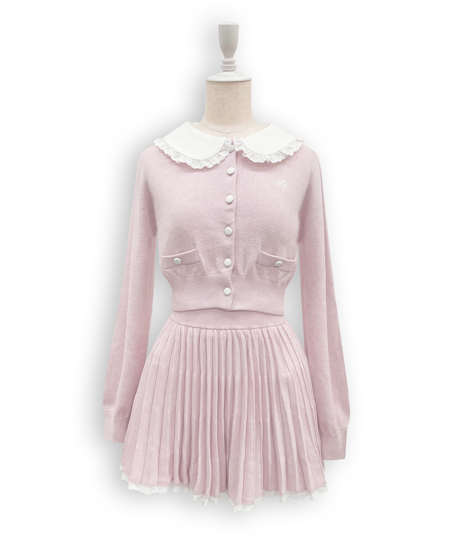 コットンレースニットプリーツセットアップ