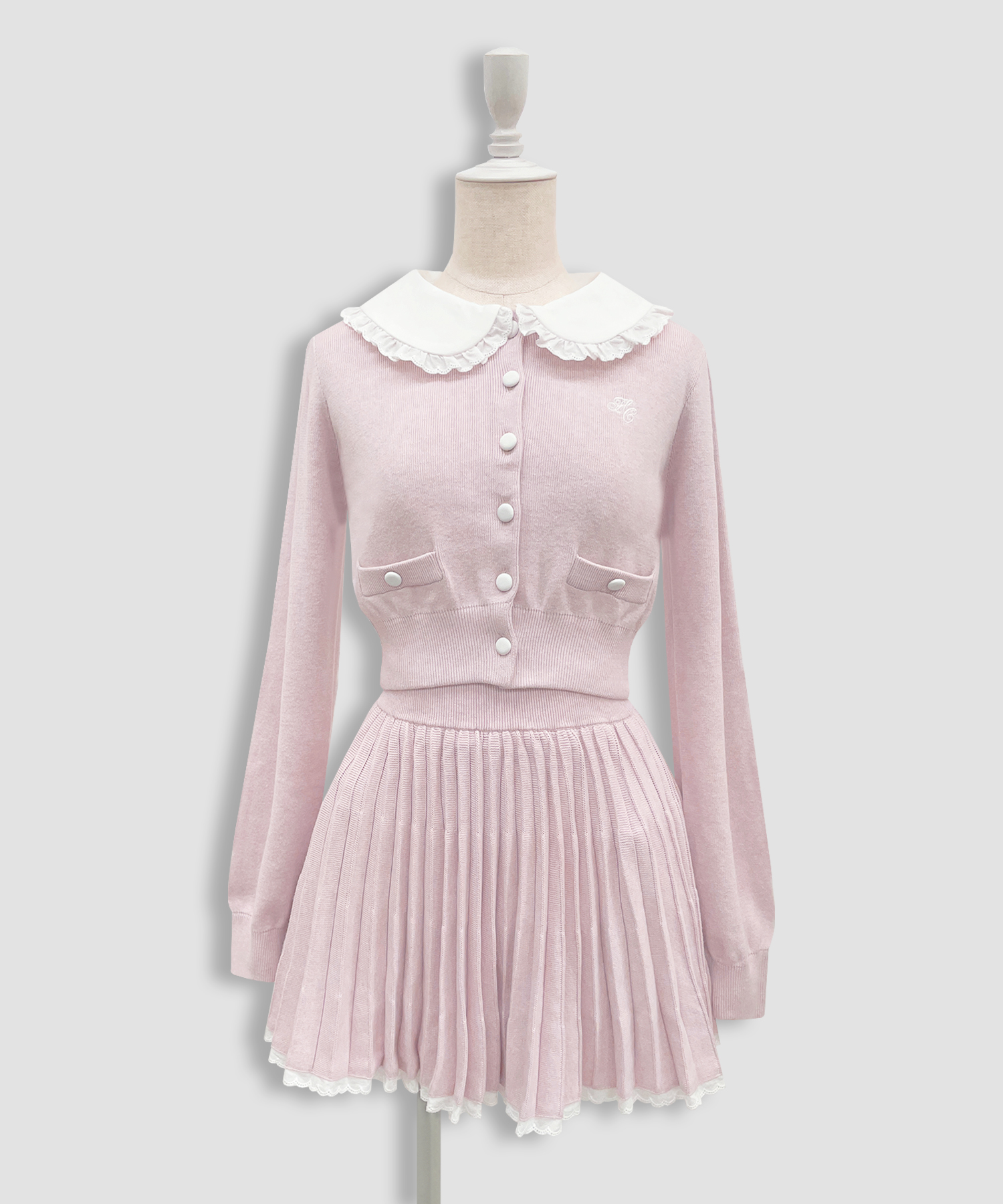 コットンレースニットプリーツセットアップ