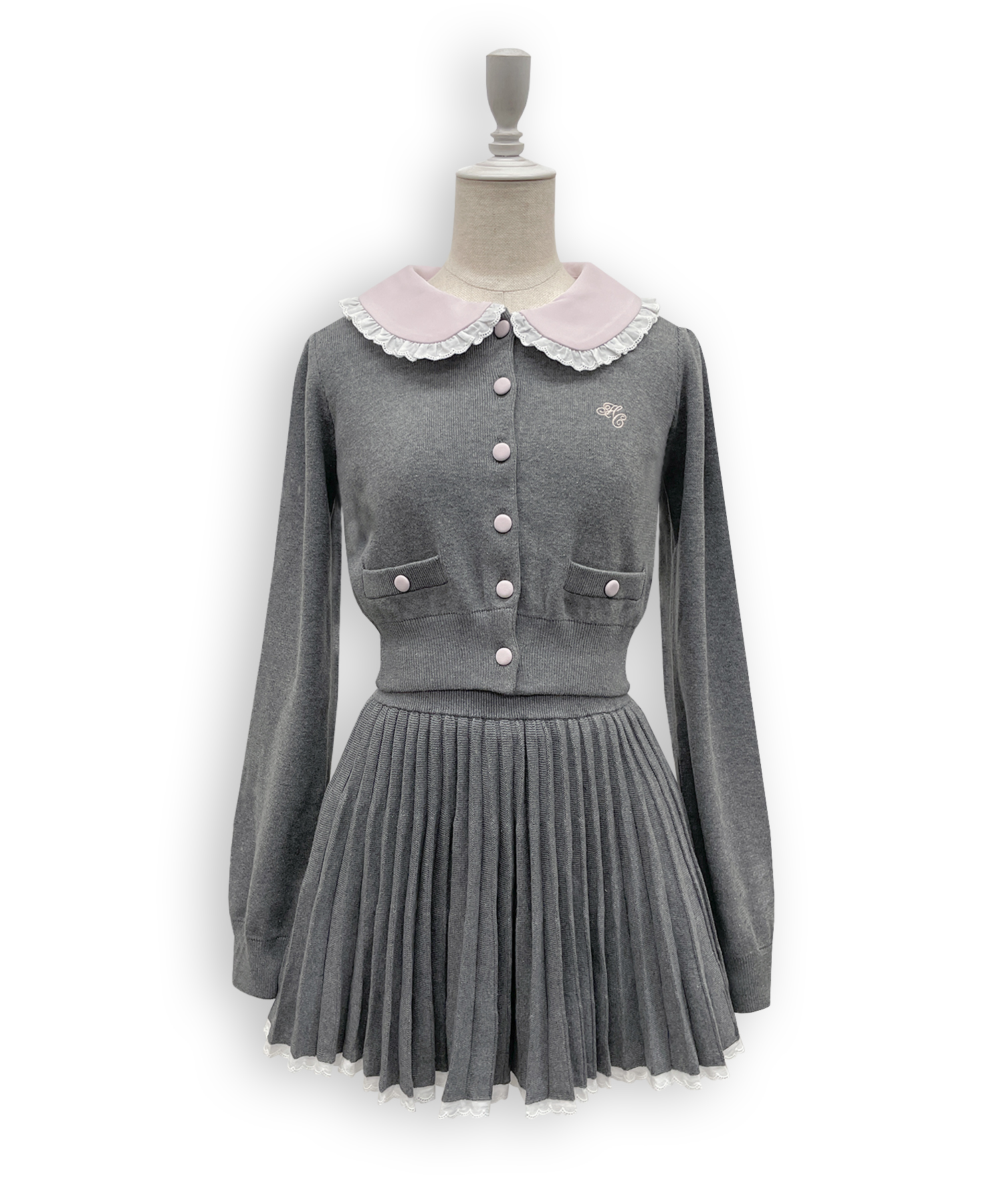 コットンレースニットプリーツセットアップ