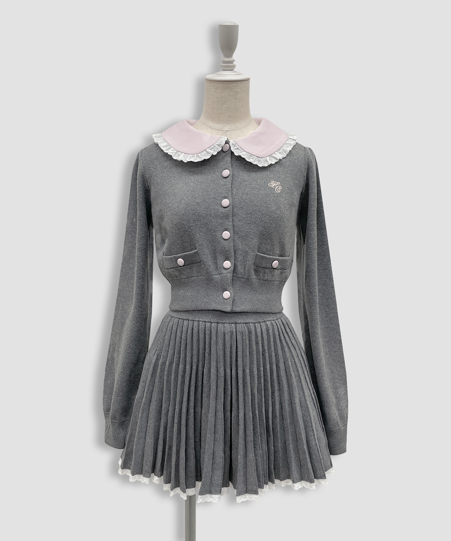 コットンレースニットプリーツセットアップ