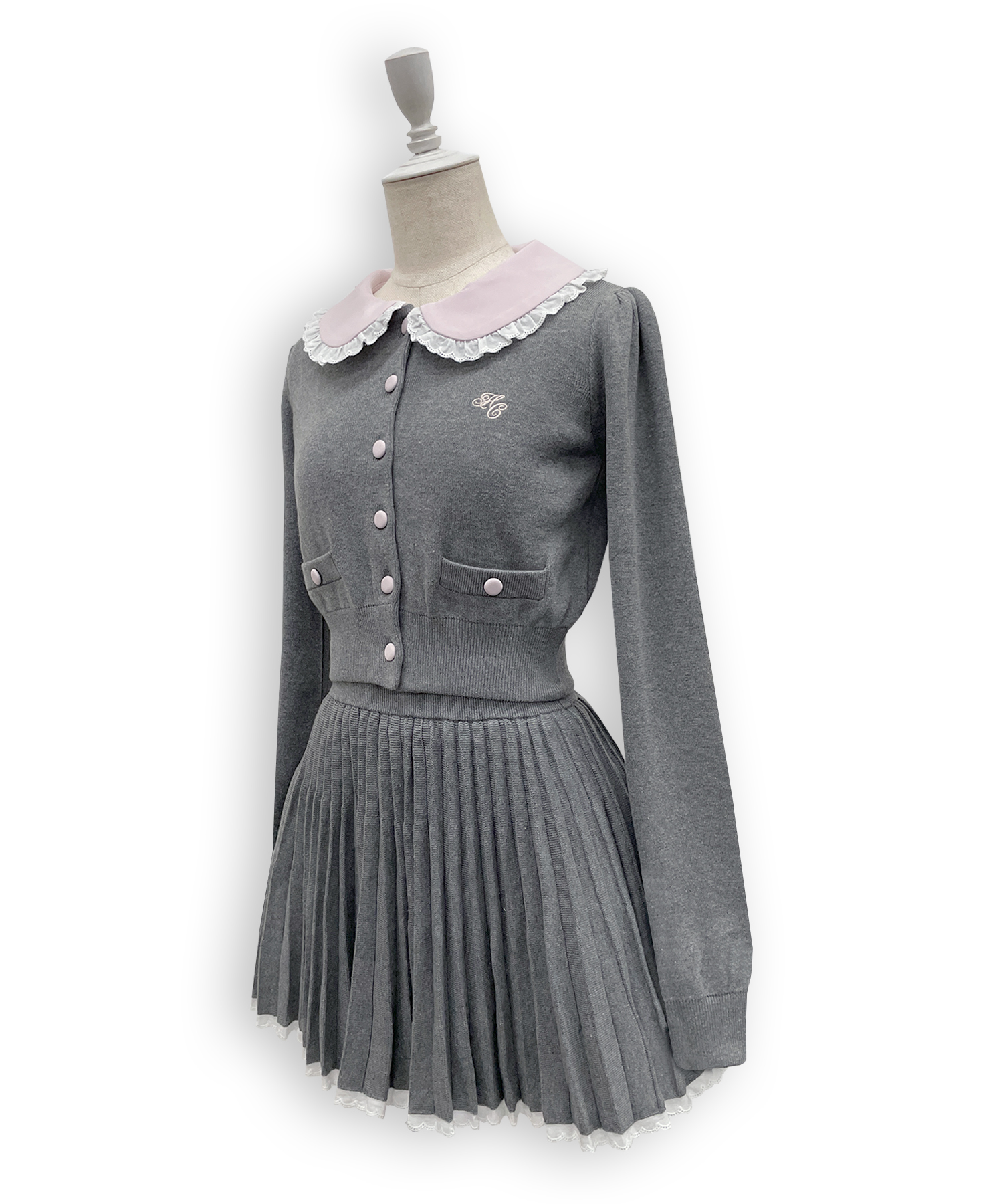 コットンレースニットプリーツセットアップ