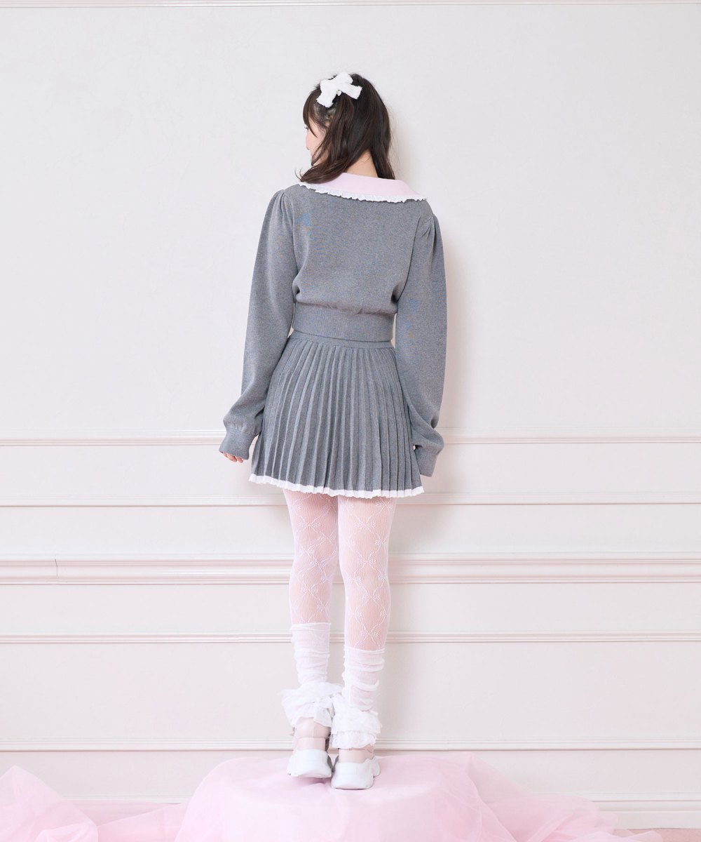 コットンレースニットプリーツセットアップ
