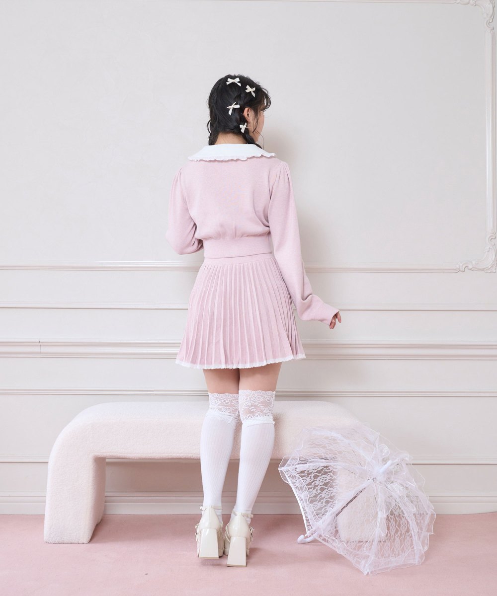 コットンレースニットプリーツセットアップ