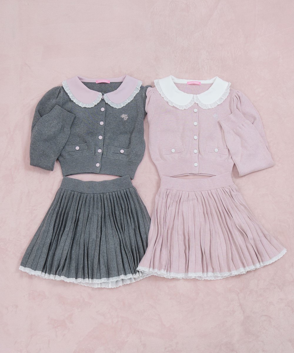 コットンレースニットプリーツセットアップ
