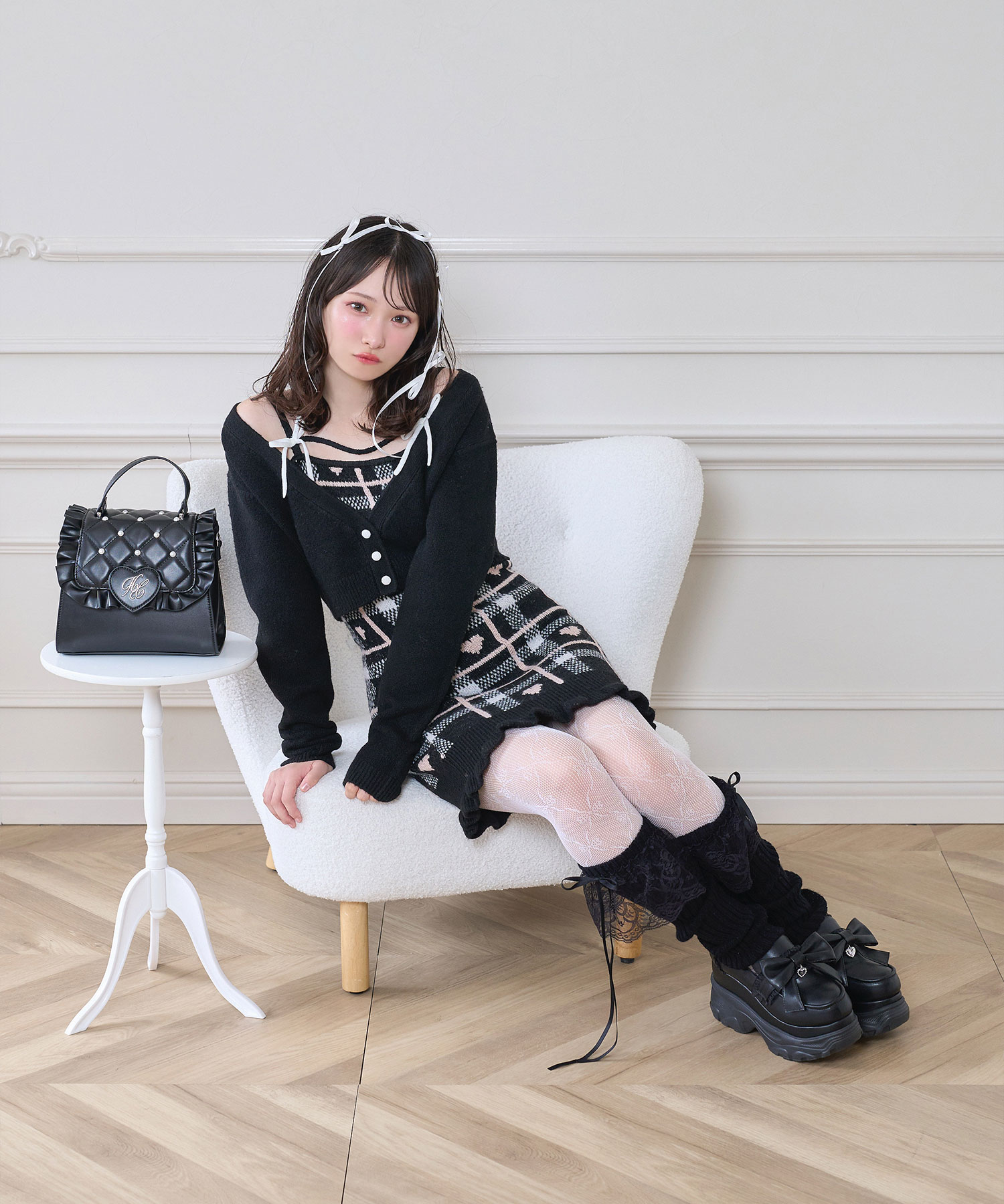 ハートチェックキャミワンピニットセットアップ