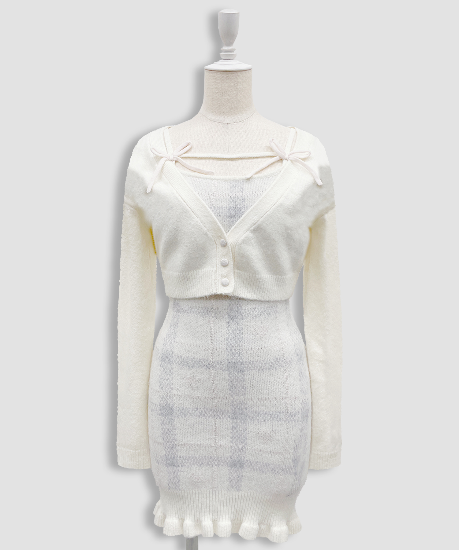 ハートチェックキャミワンピニットセットアップ