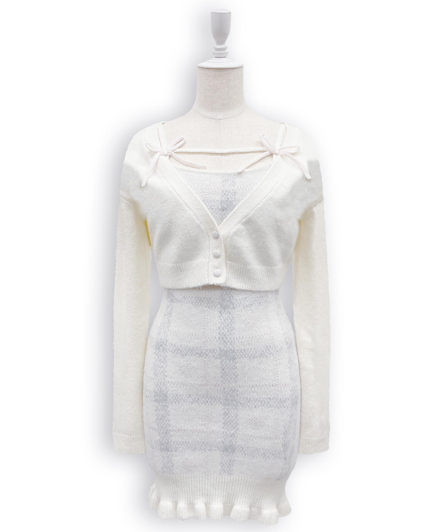 ハートチェックキャミワンピニットセットアップ