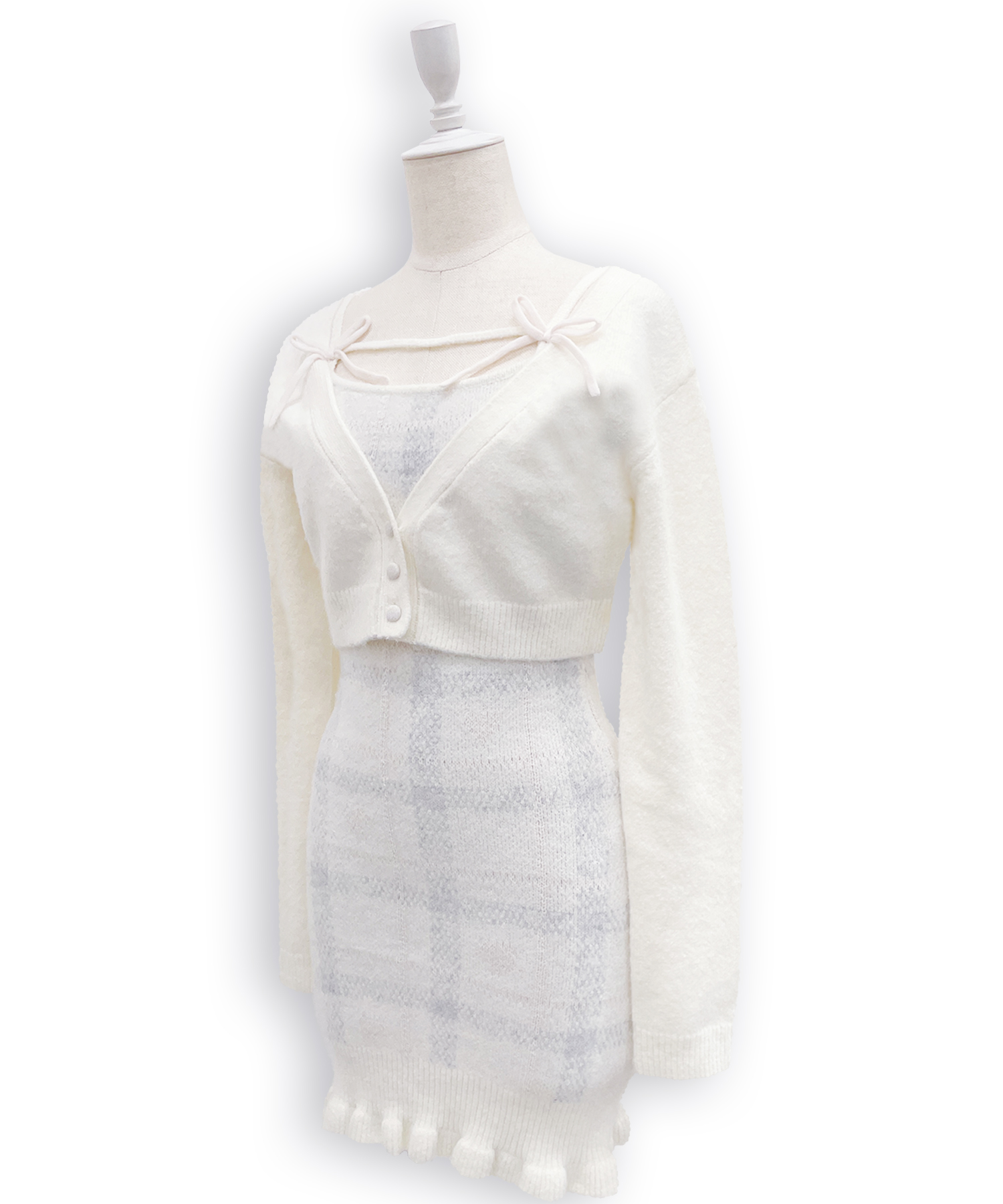 ハートチェックキャミワンピニットセットアップ