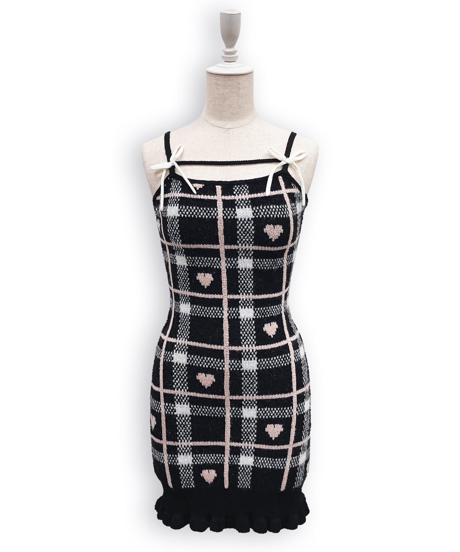 ハートチェックキャミワンピニットセットアップ