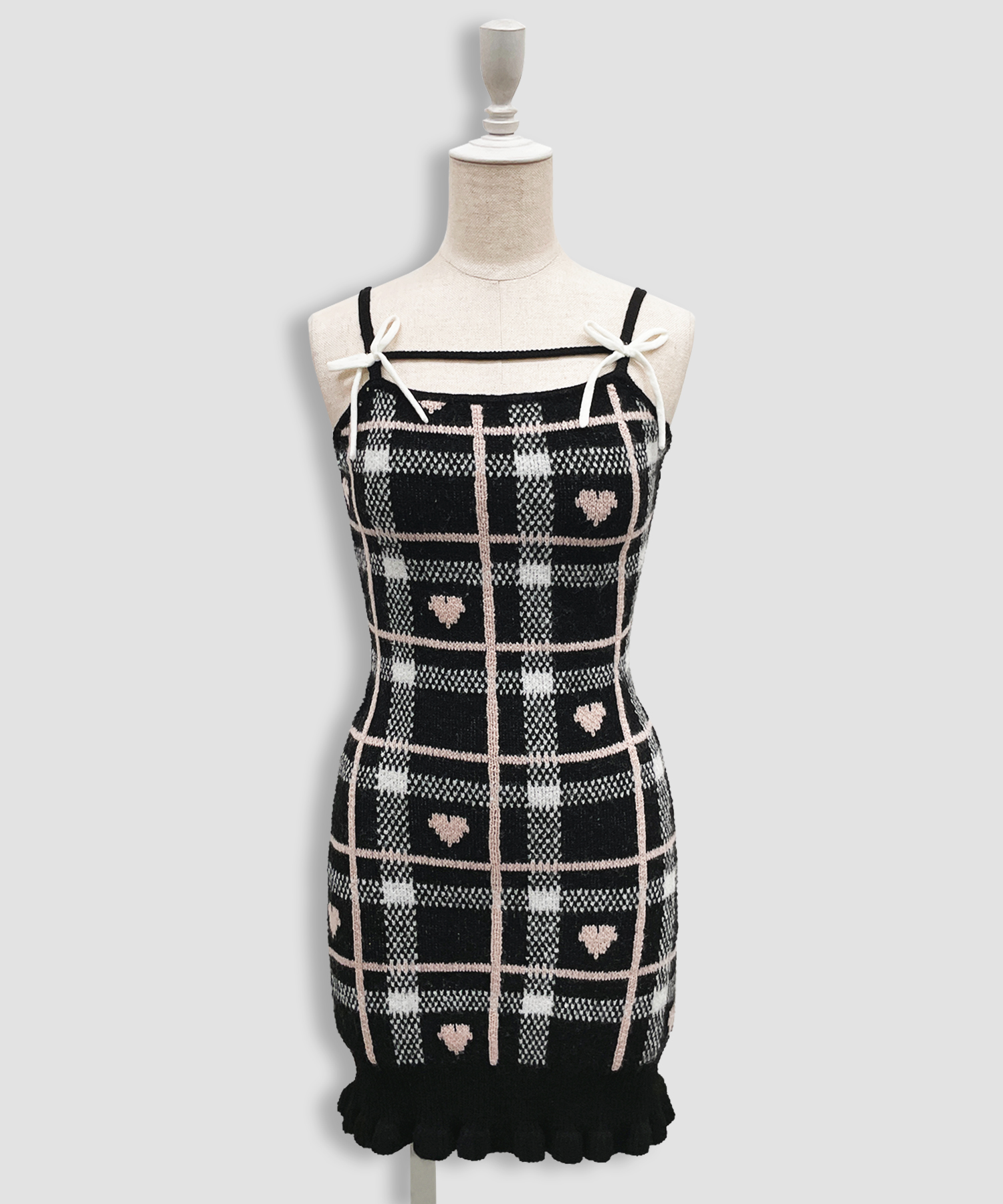 ハートチェックキャミワンピニットセットアップ