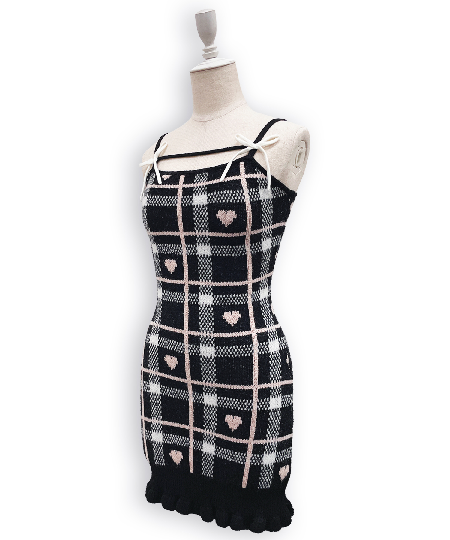 ハートチェックキャミワンピニットセットアップ