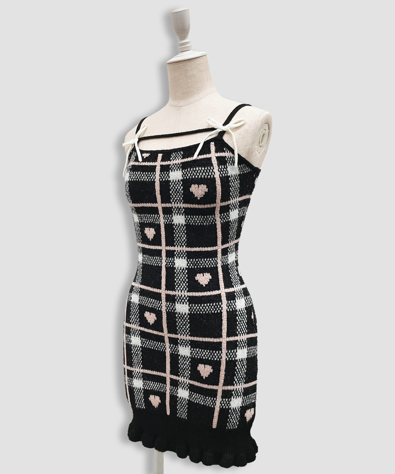 ハートチェックキャミワンピニットセットアップ