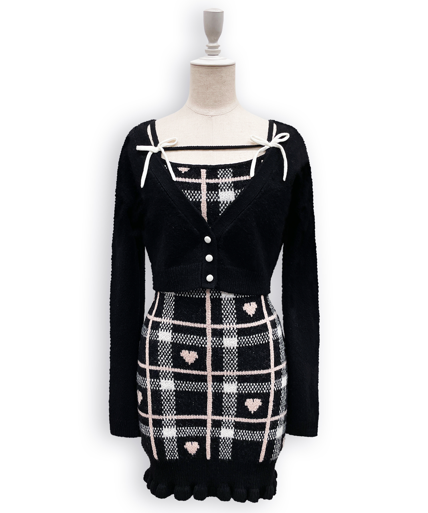 ハートチェックキャミワンピニットセットアップ