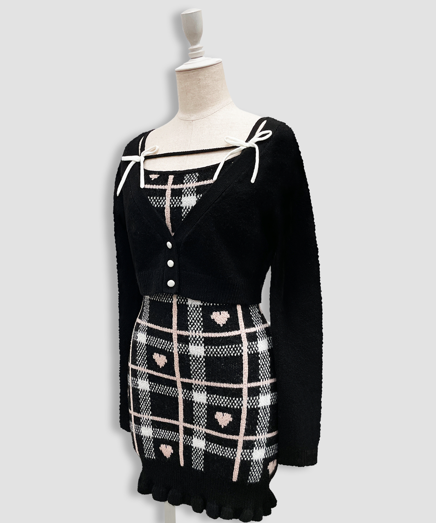 ハートチェックキャミワンピニットセットアップ