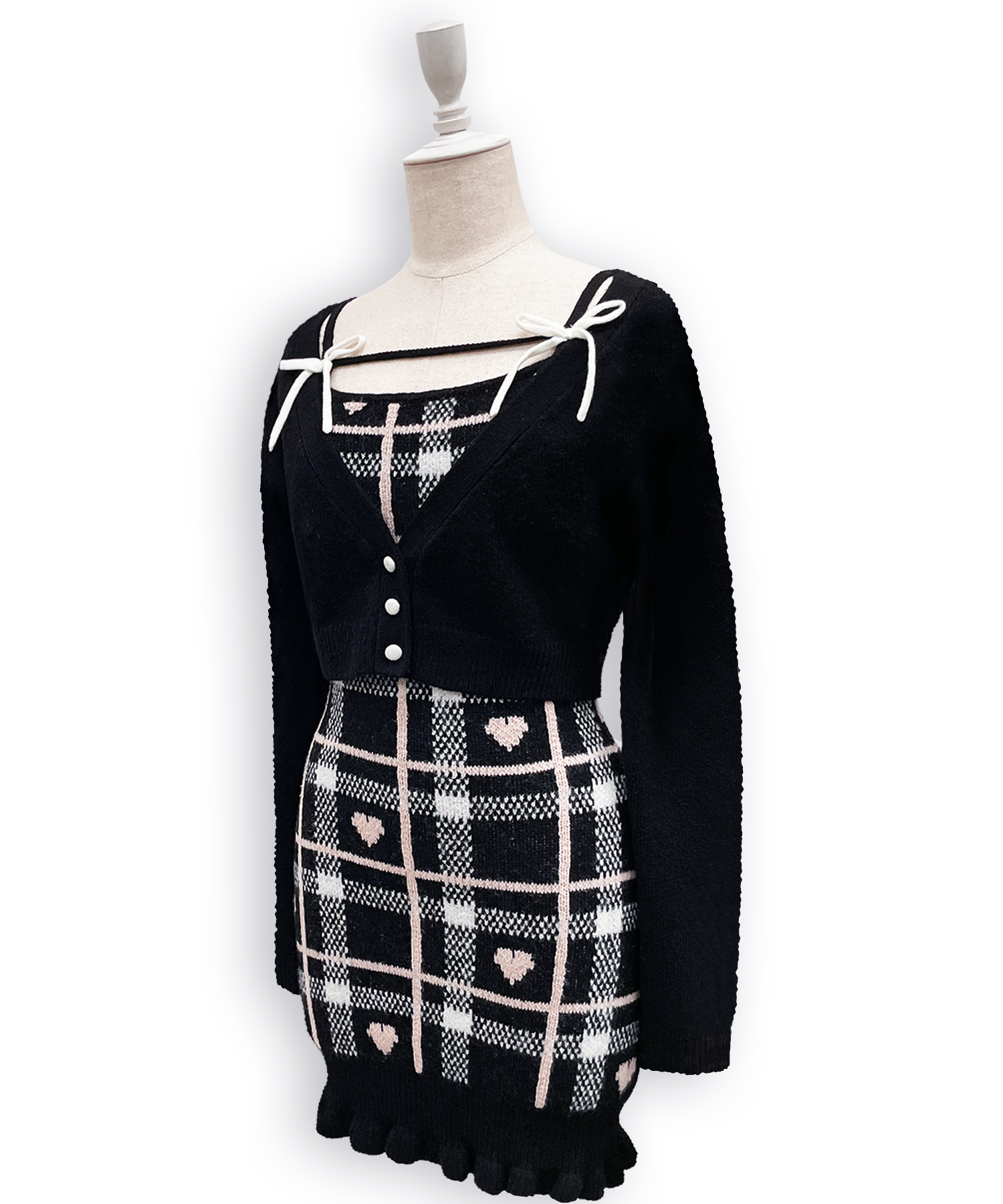 ハートチェックキャミワンピニットセットアップ