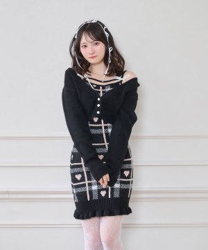 ハートチェックキャミワンピニットセットアップ