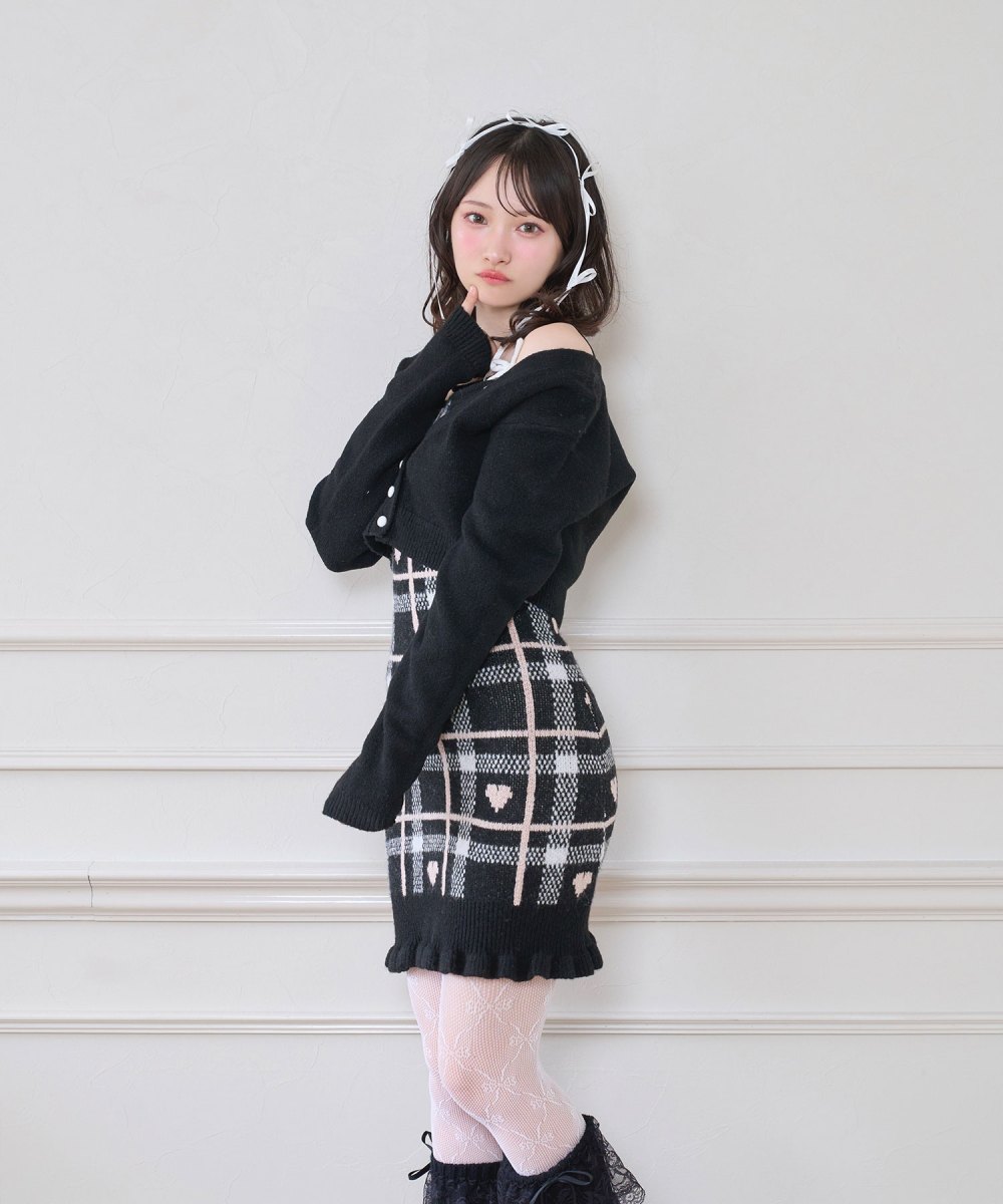 ハートチェックキャミワンピニットセットアップ