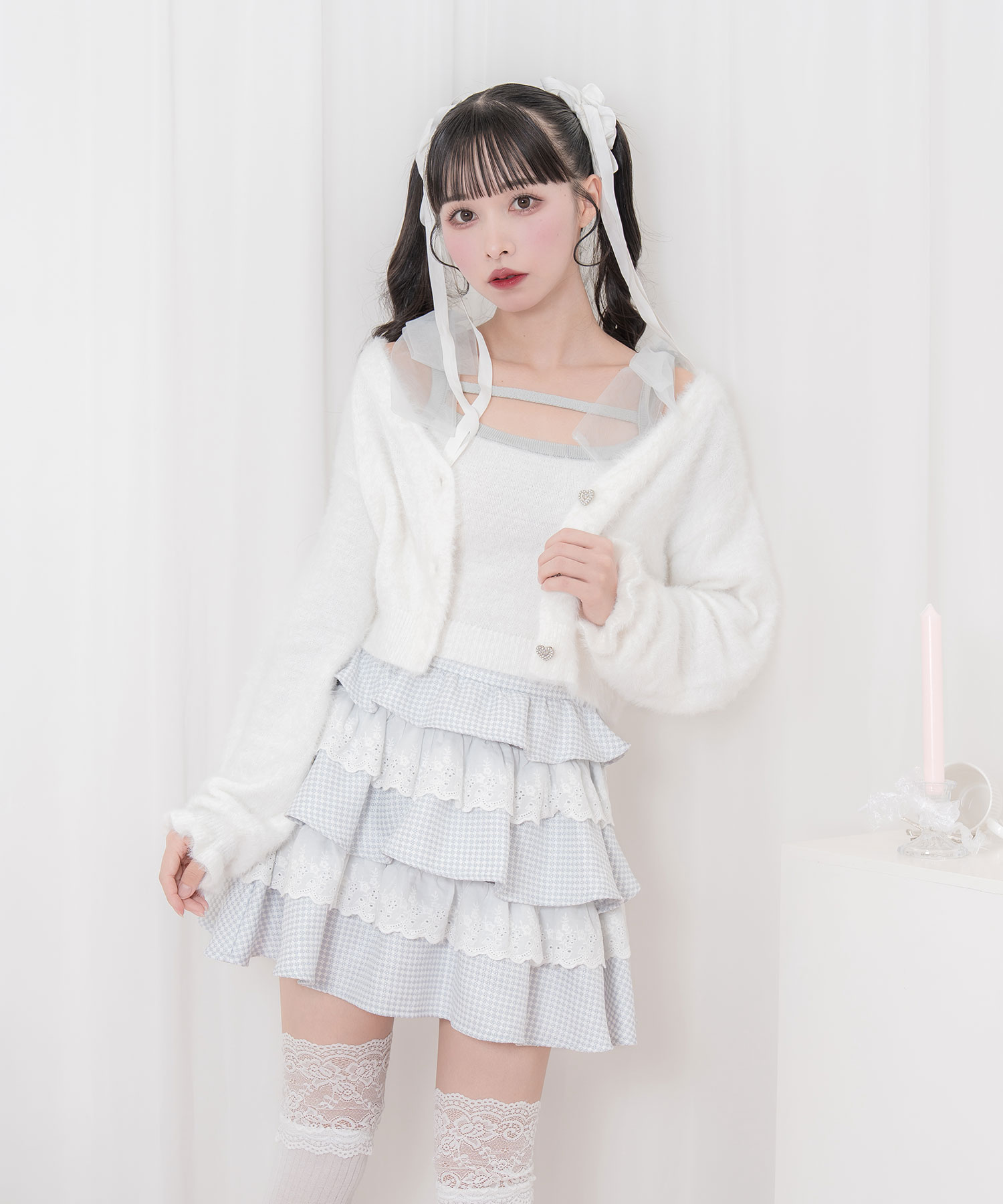 フェザーニットカーディガンキャミセット