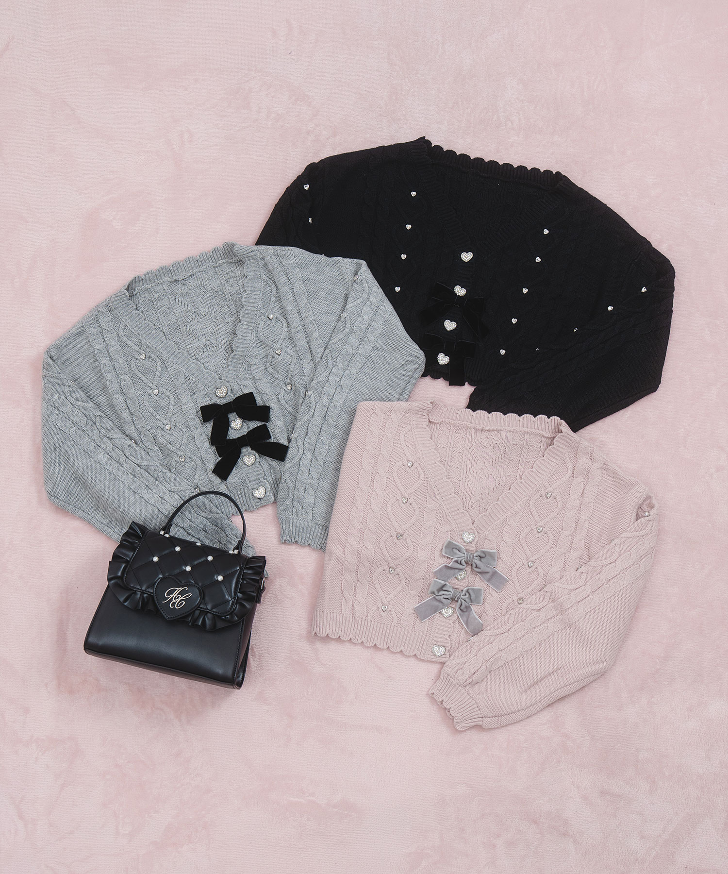 ハートビジューショートカーディガン