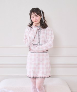 ハートギンガムチェックニットセットアップ