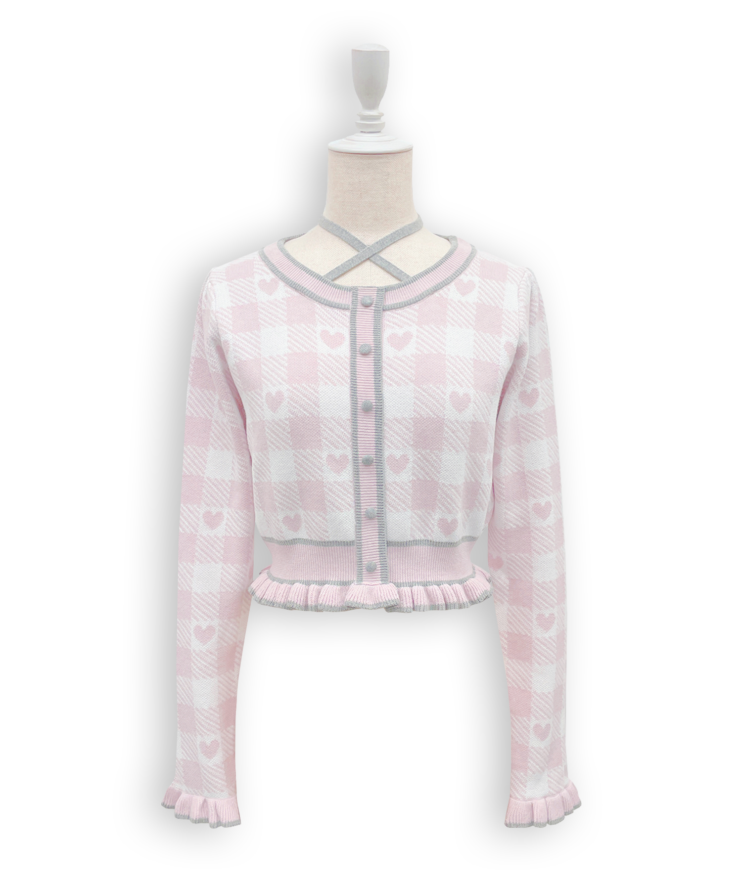 ハートギンガムチェックニットセットアップ