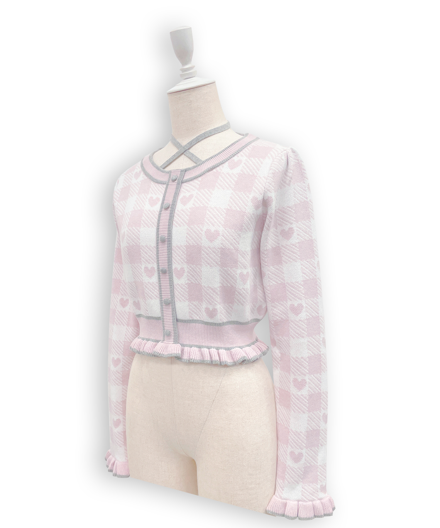 ハートギンガムチェックニットセットアップ