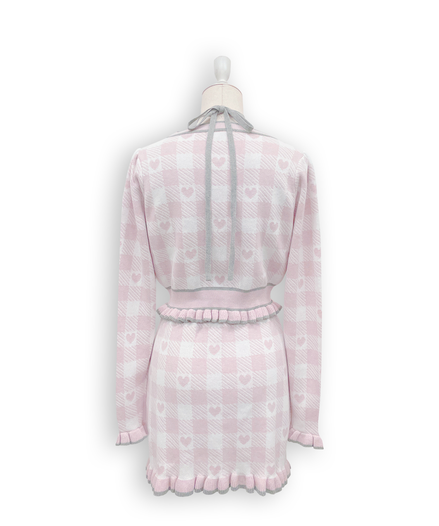 ハートギンガムチェックニットセットアップ