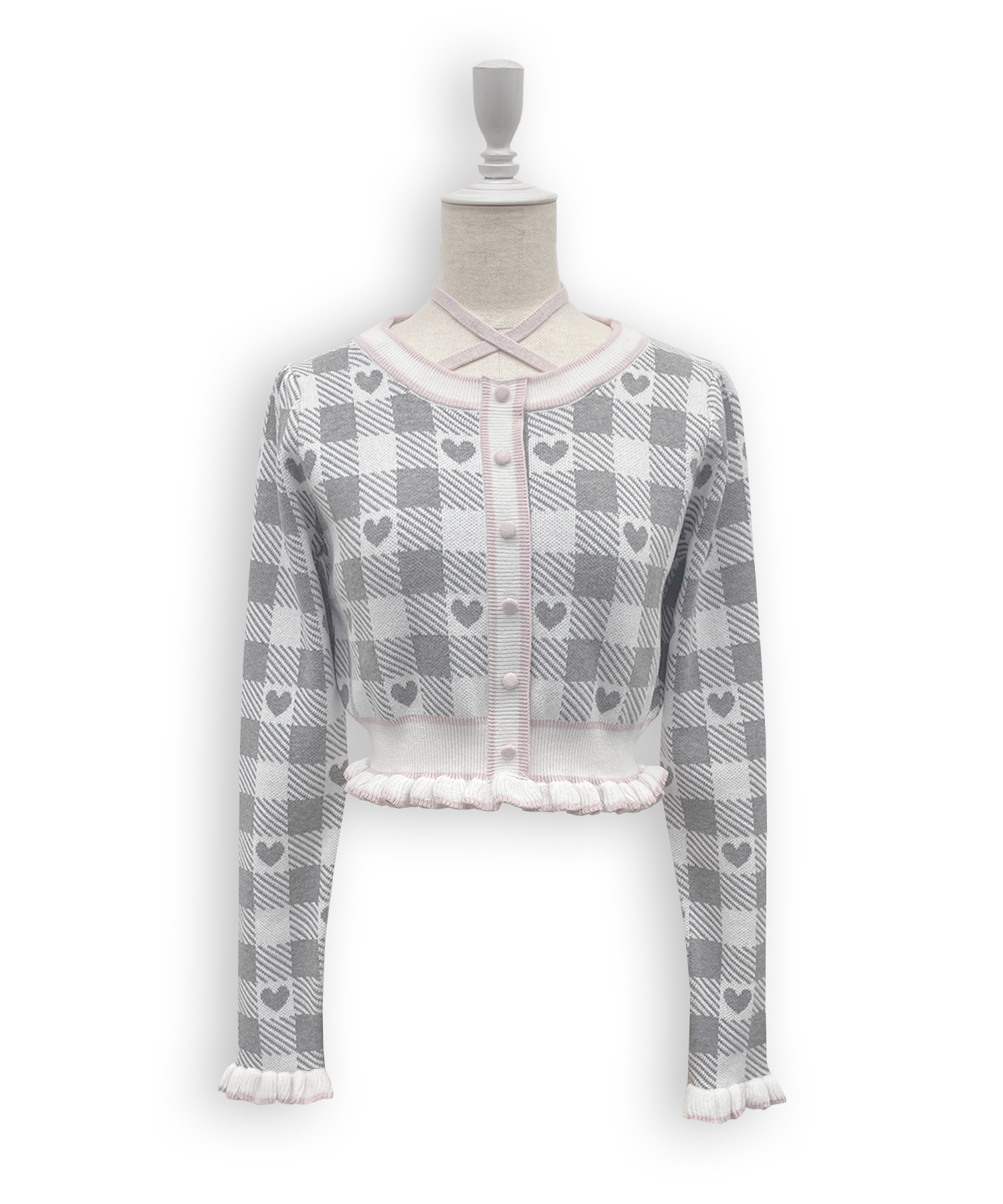 ハートギンガムチェックニットセットアップ