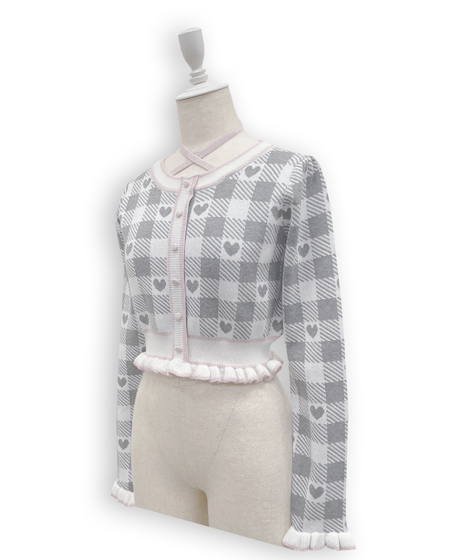 ハートギンガムチェックニットセットアップ