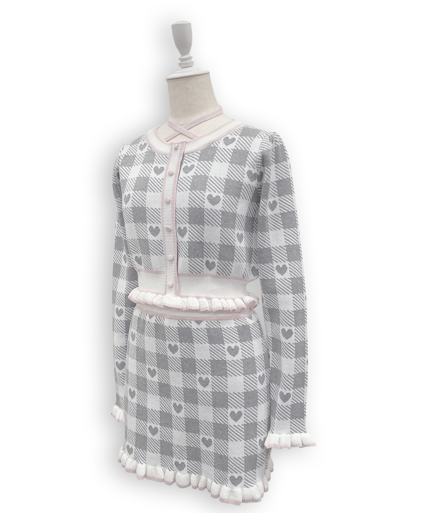 ハートギンガムチェックニットセットアップ