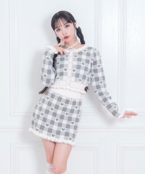 ハートギンガムチェックニットセットアップ