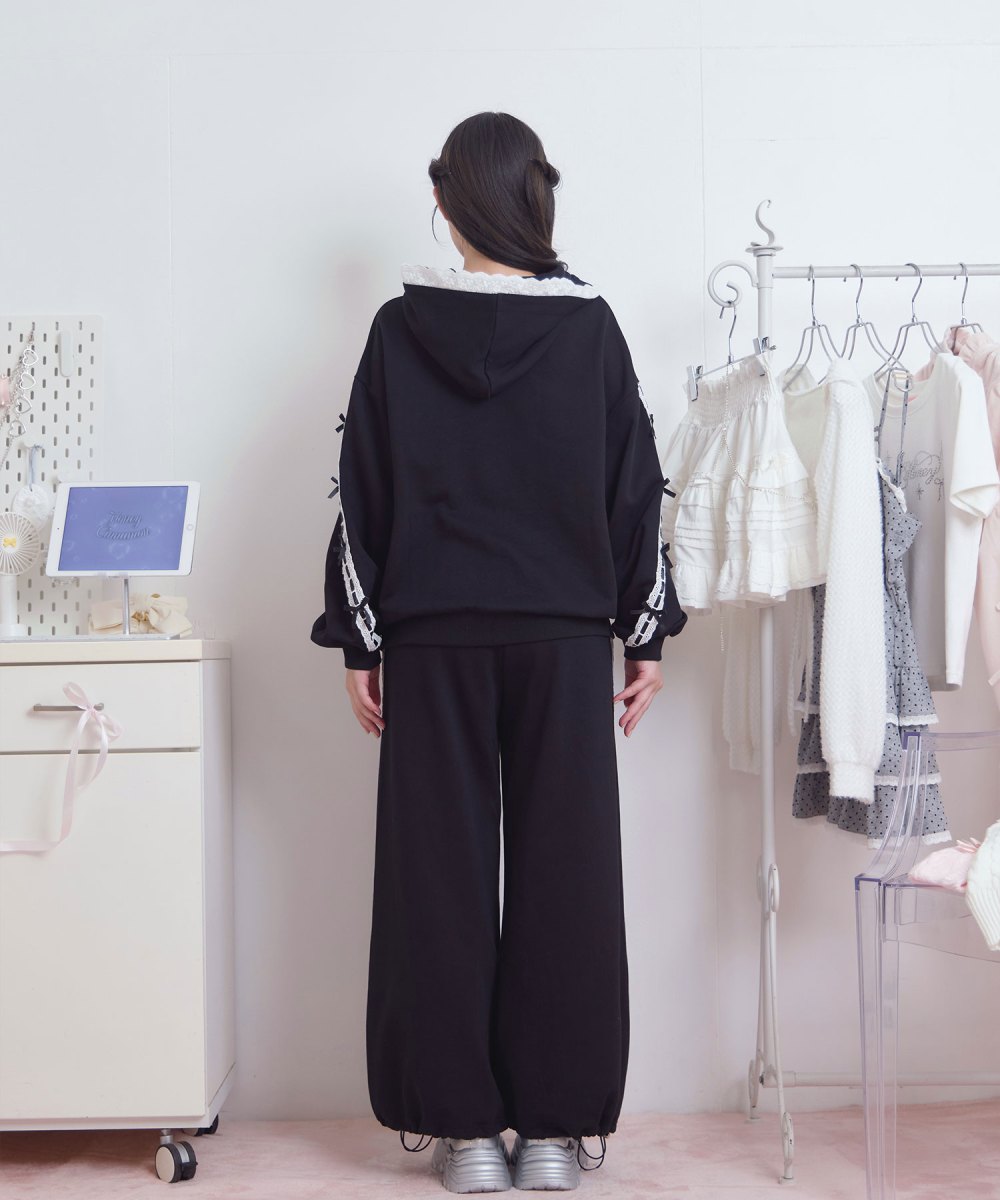 コットンはしごレーススウェットパンツ