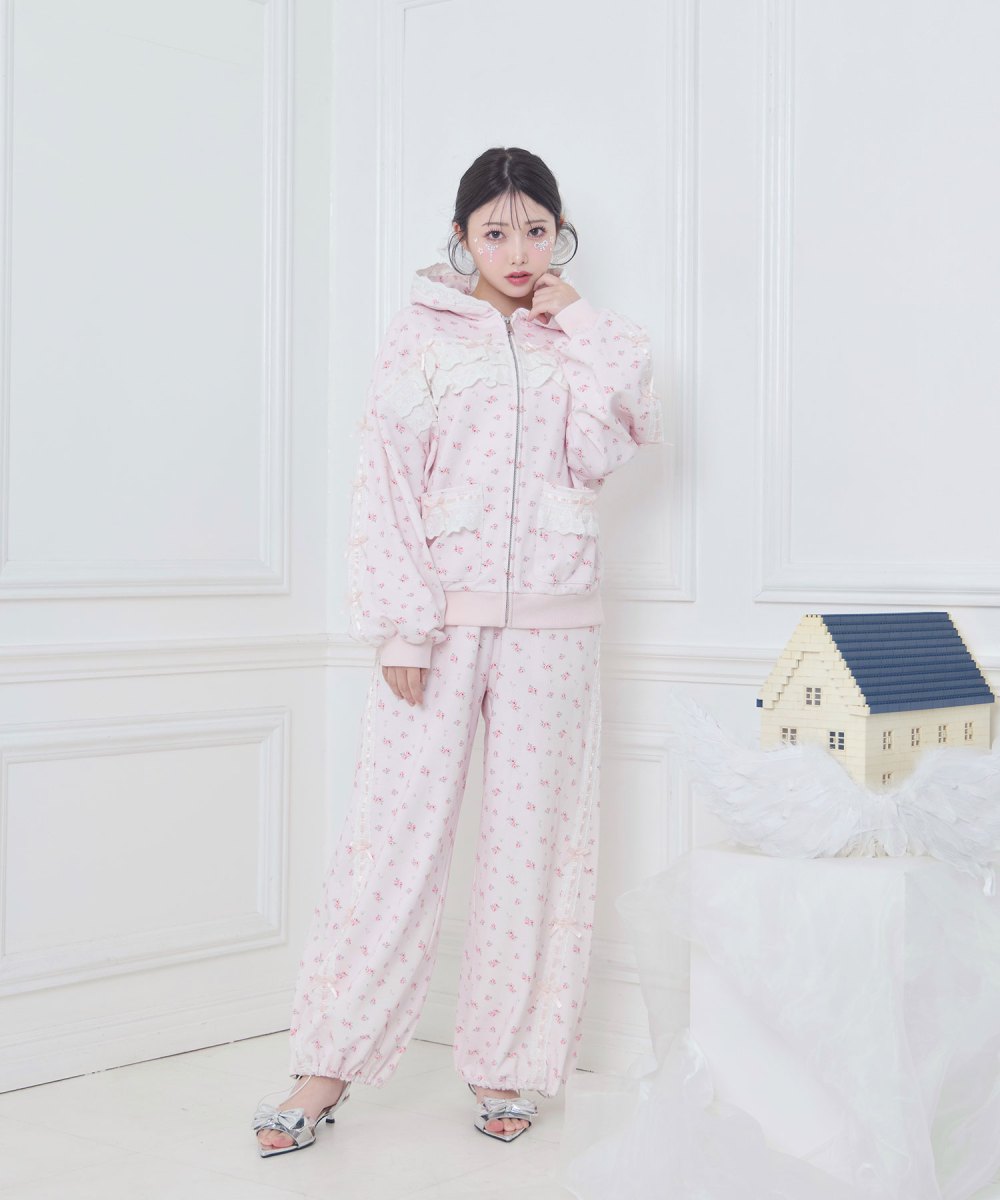コットンはしごレーススウェットパンツ