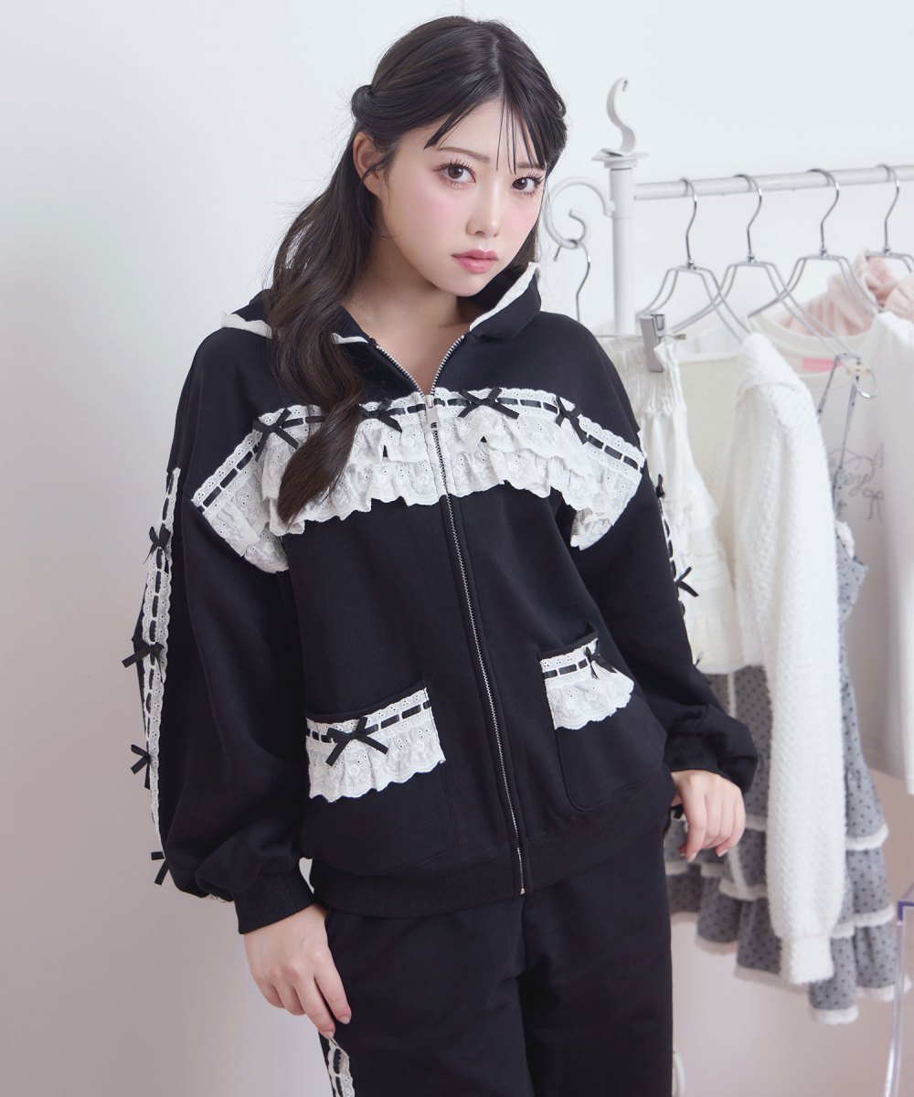 コットンはしごレーススウェットパンツ