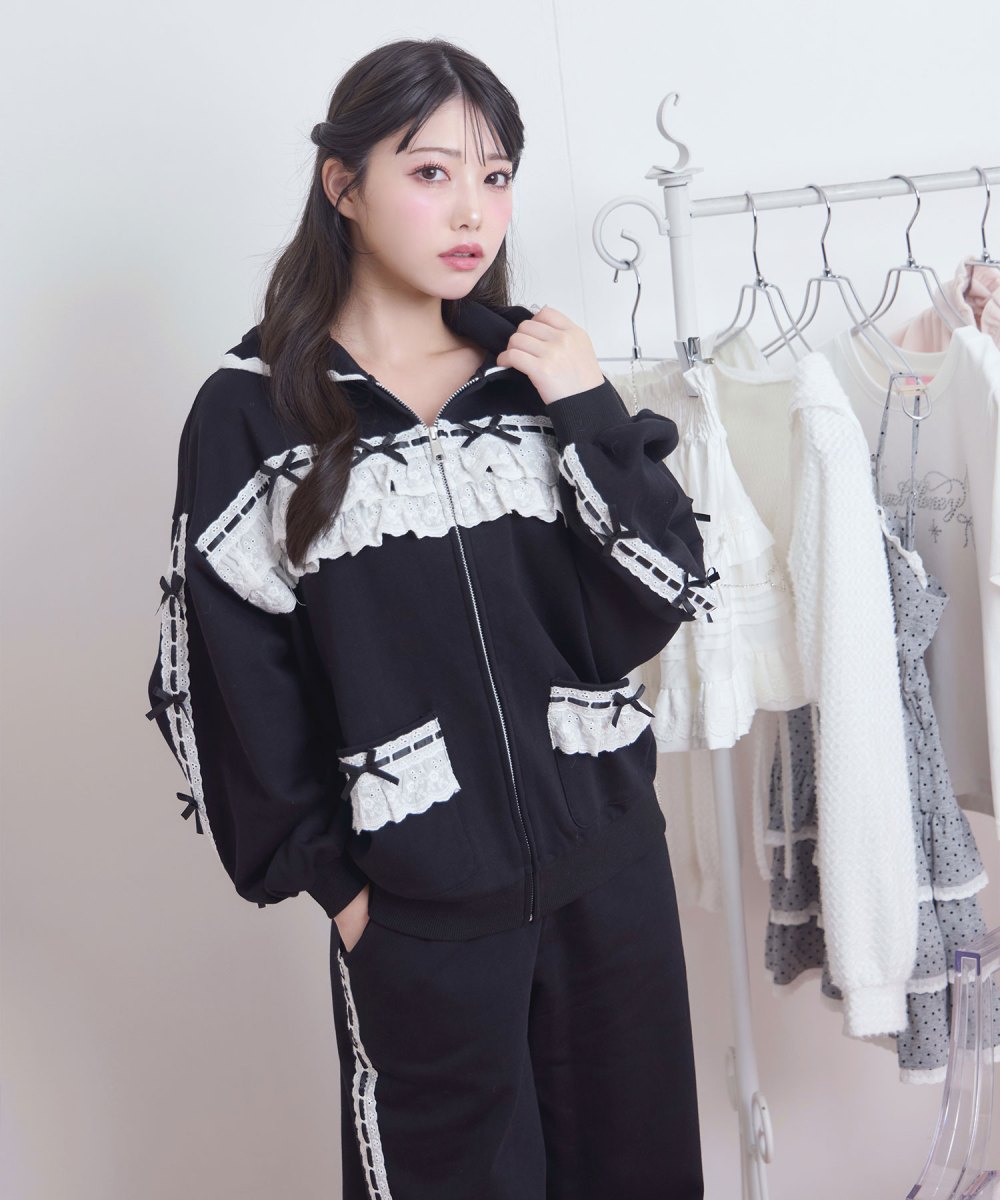 コットンはしごレーススウェットパンツ