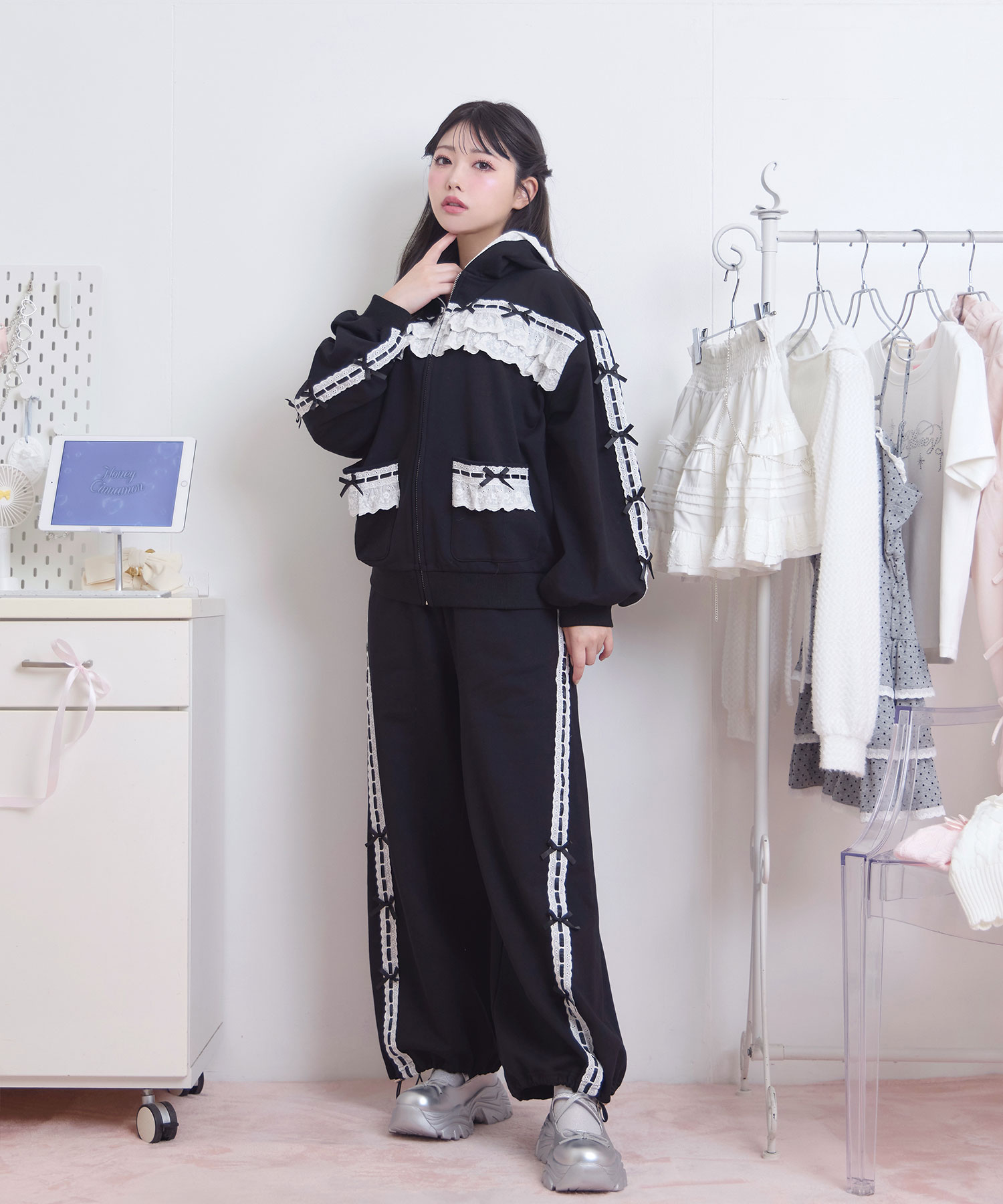 コットンはしごレーススウェットパンツ