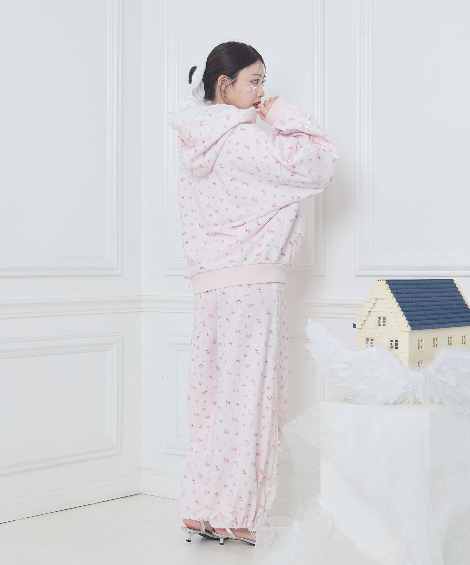 コットンはしごレーススウェットパンツ