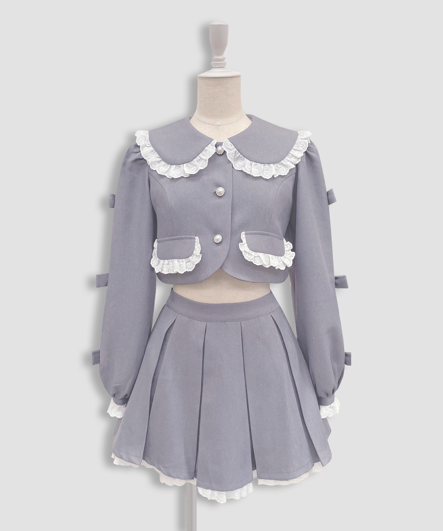 袖リボンコットンレースジャケットセットアップ