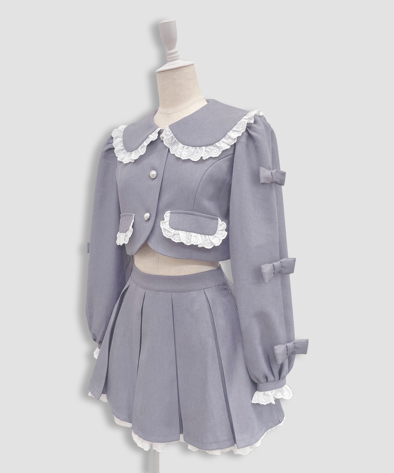 袖リボンコットンレースジャケットセットアップ