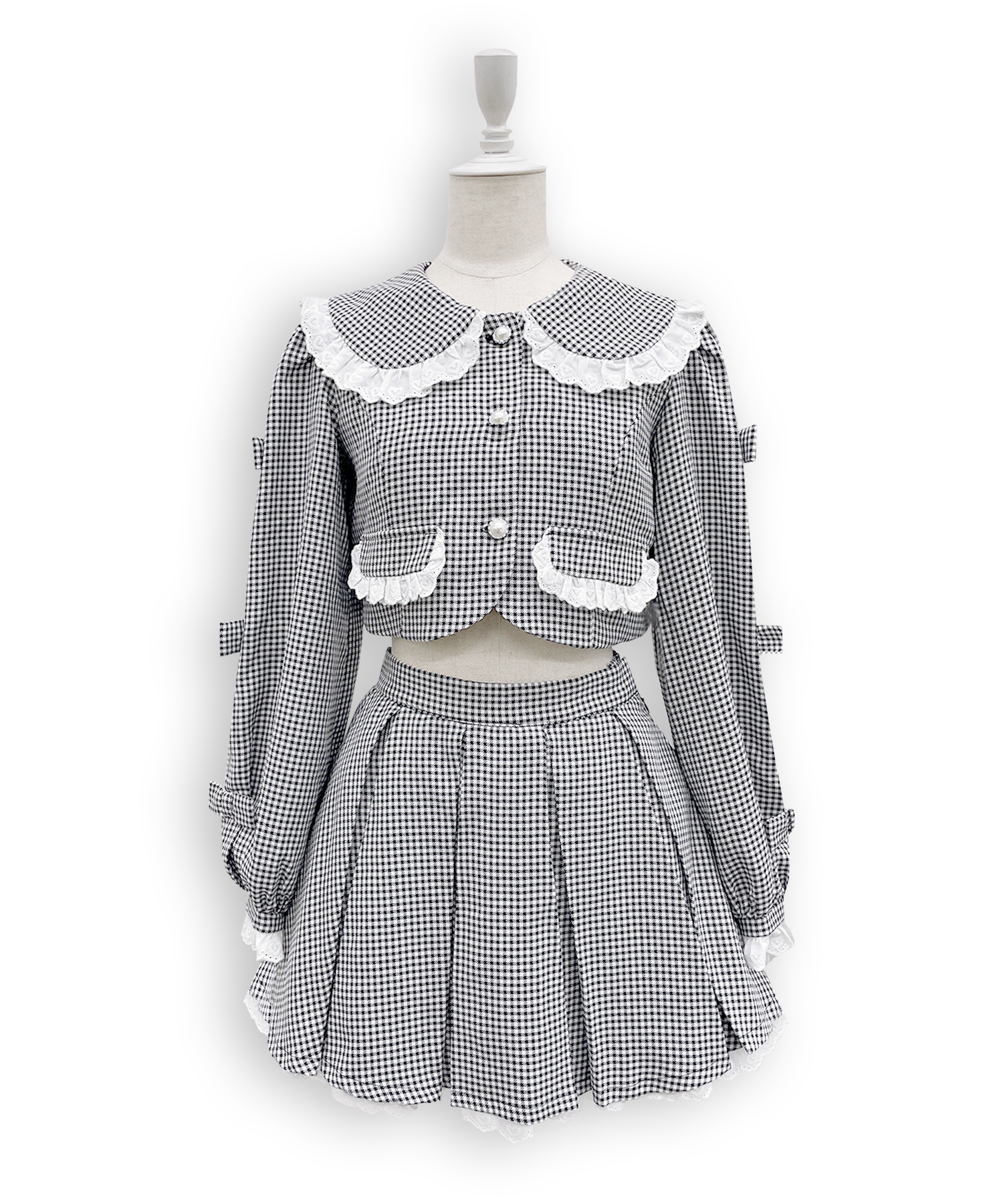 袖リボンコットンレースジャケットセットアップ