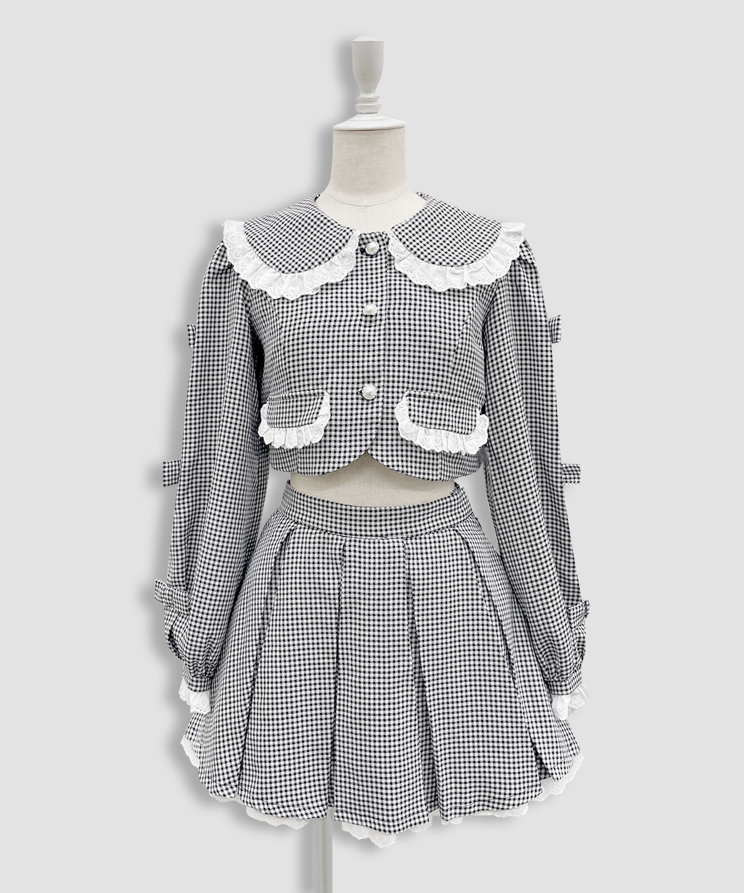 袖リボンコットンレースジャケットセットアップ