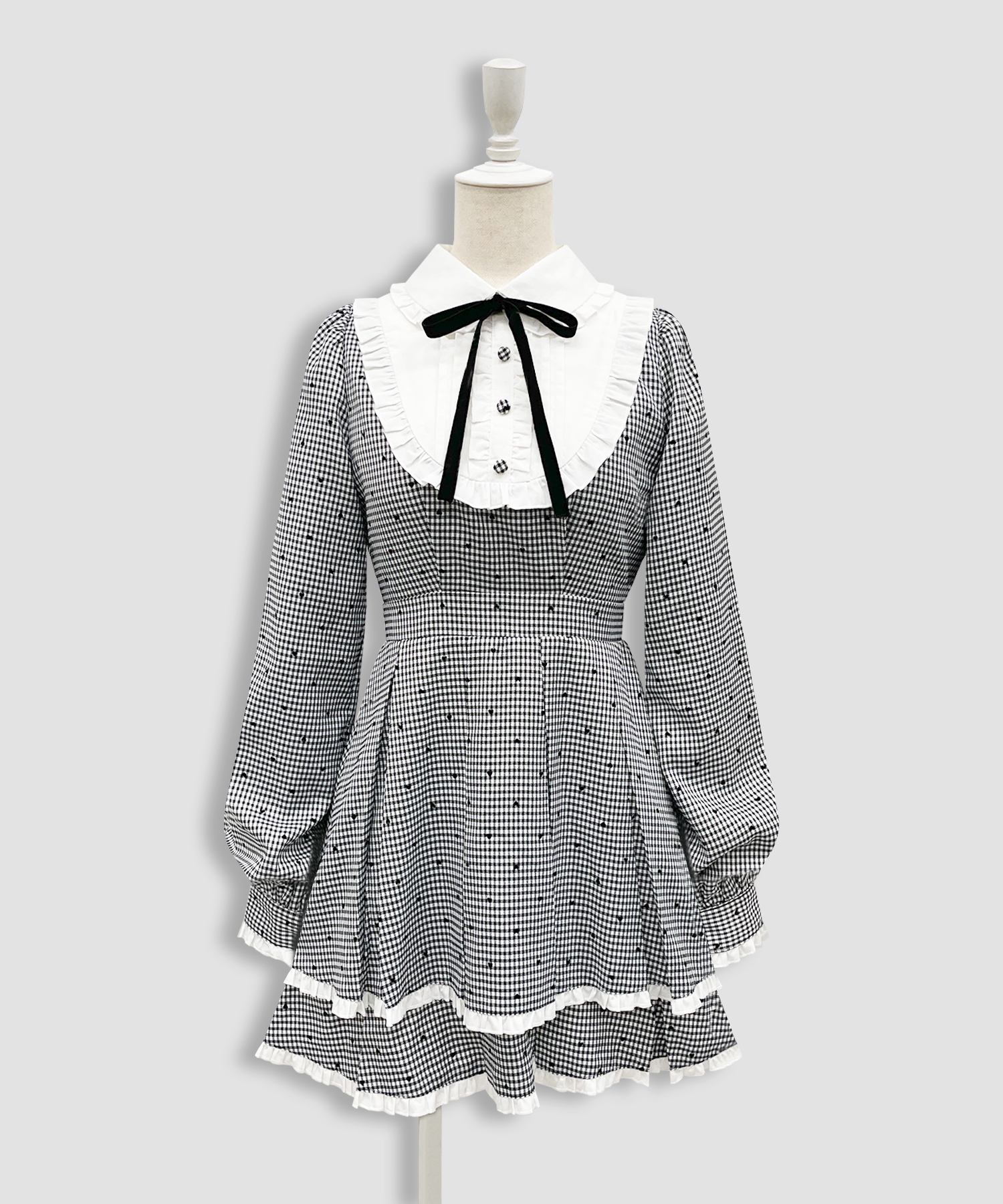 ベロアリボン配色ヨークワンピース