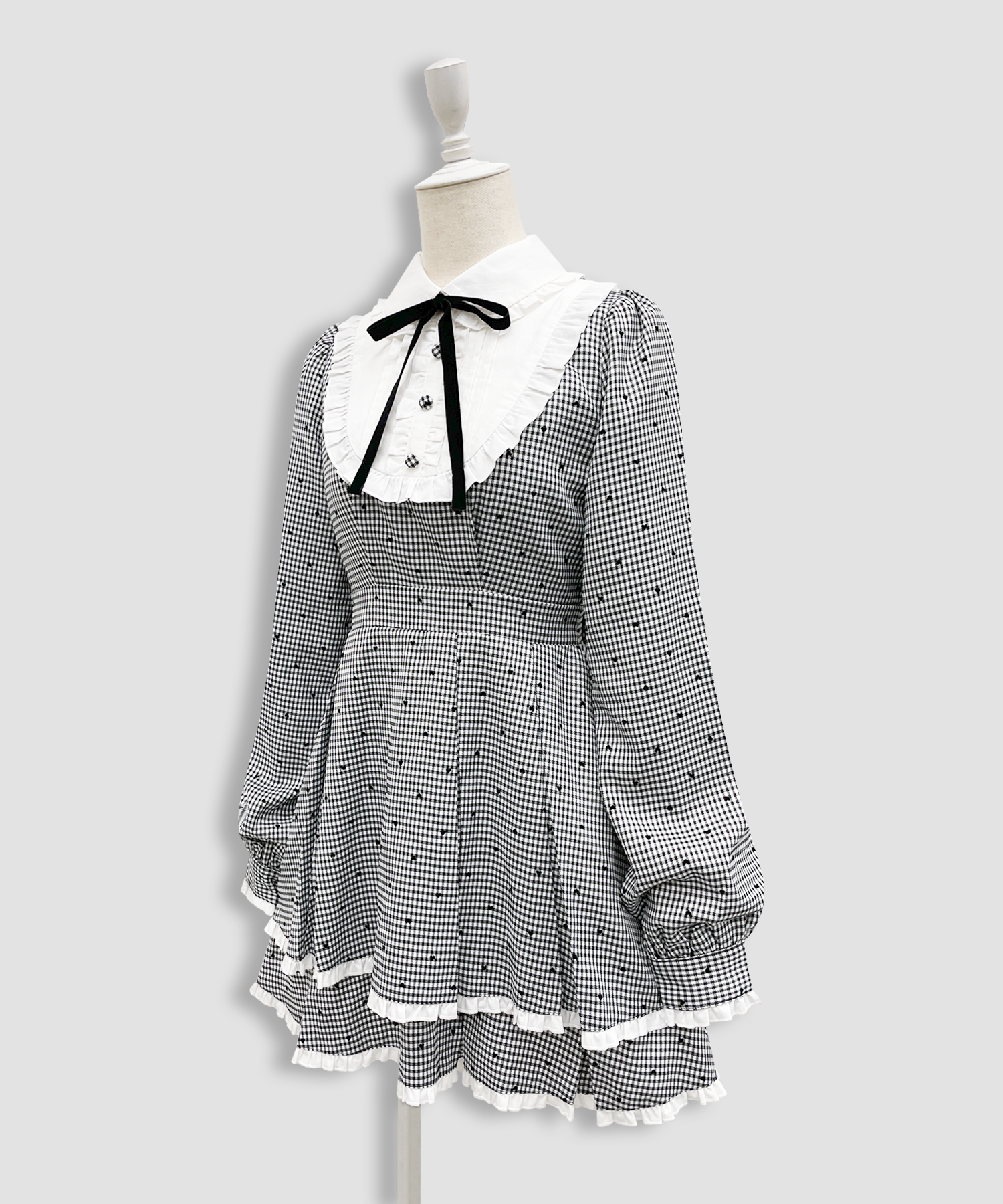 ベロアリボン配色ヨークワンピース