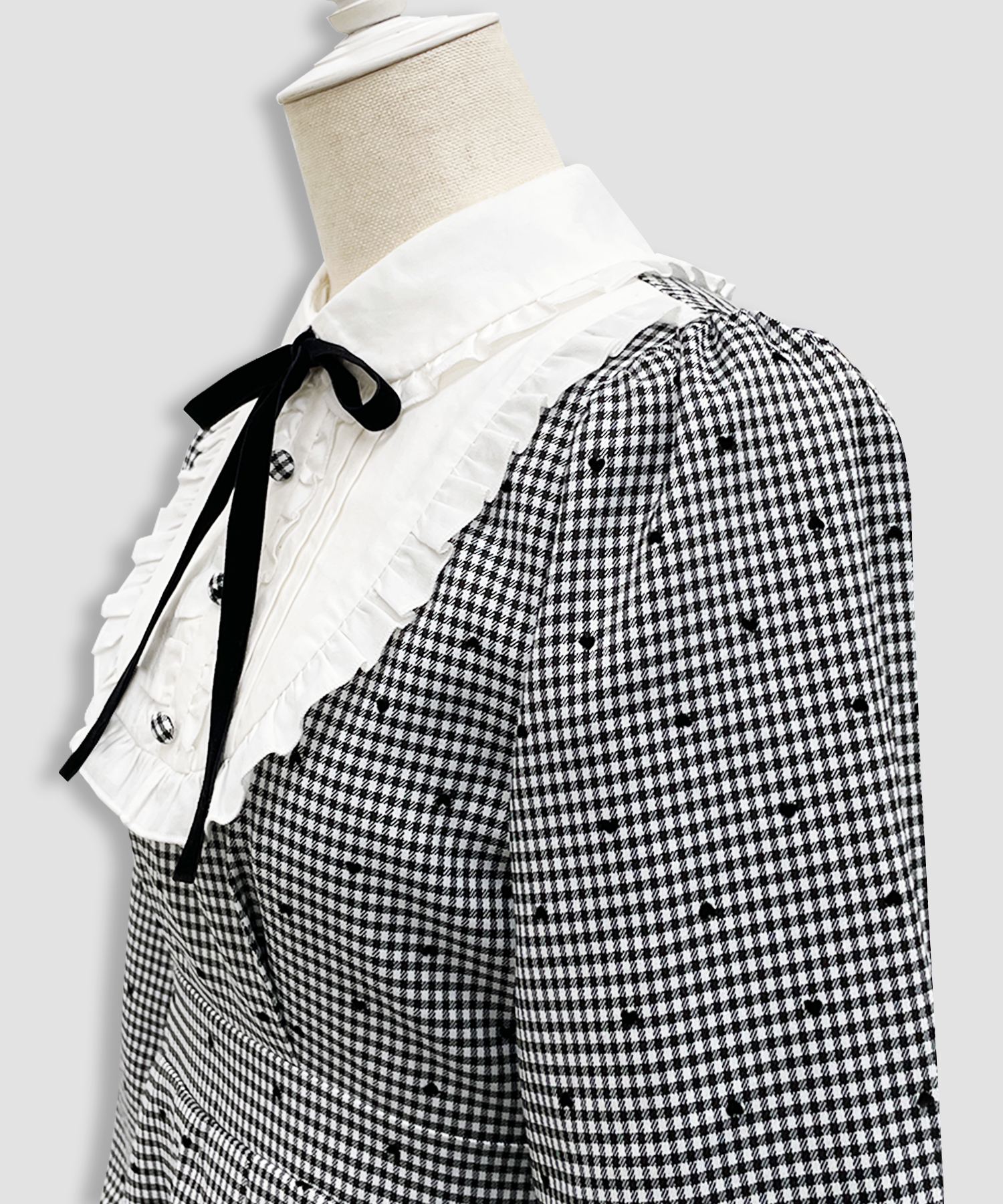 ベロアリボン配色ヨークワンピース