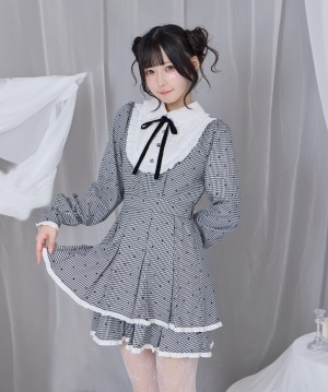 ベロアリボン配色ヨークワンピース