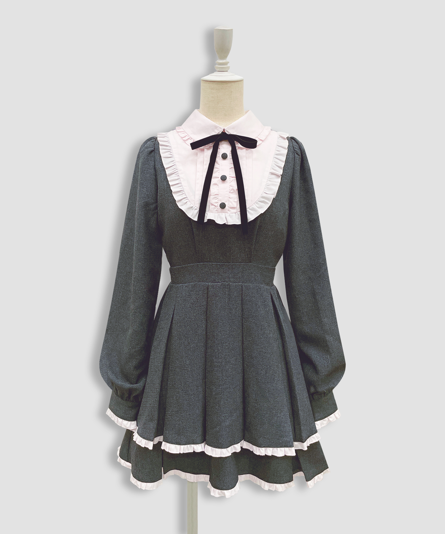 ベロアリボン配色ヨークワンピース