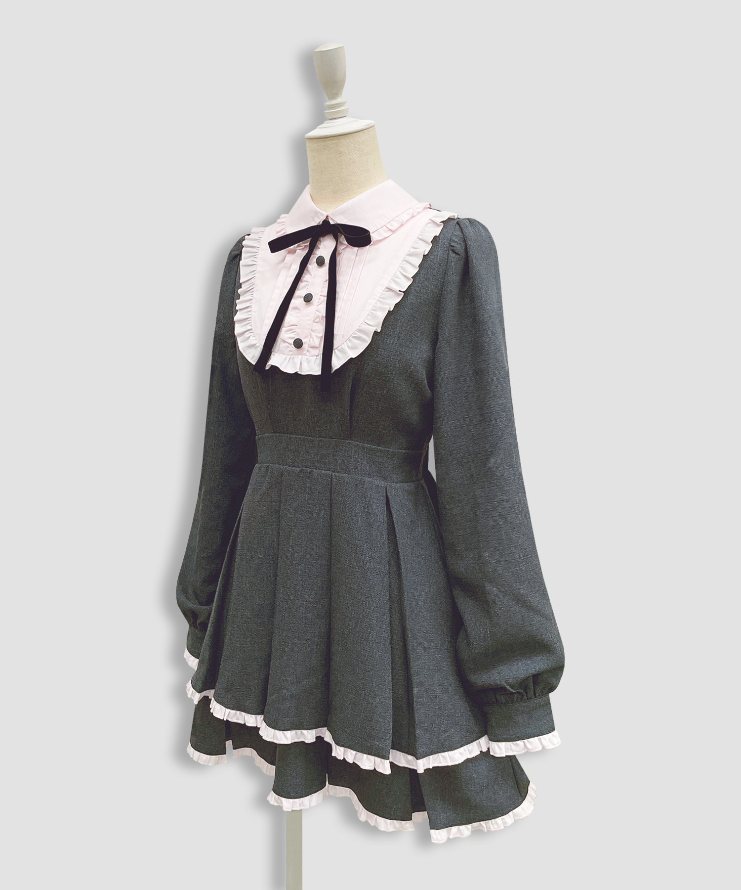 ベロアリボン配色ヨークワンピース