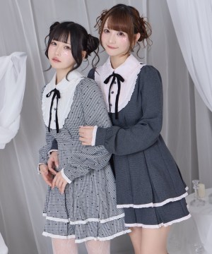 ベロアリボン配色ヨークワンピース