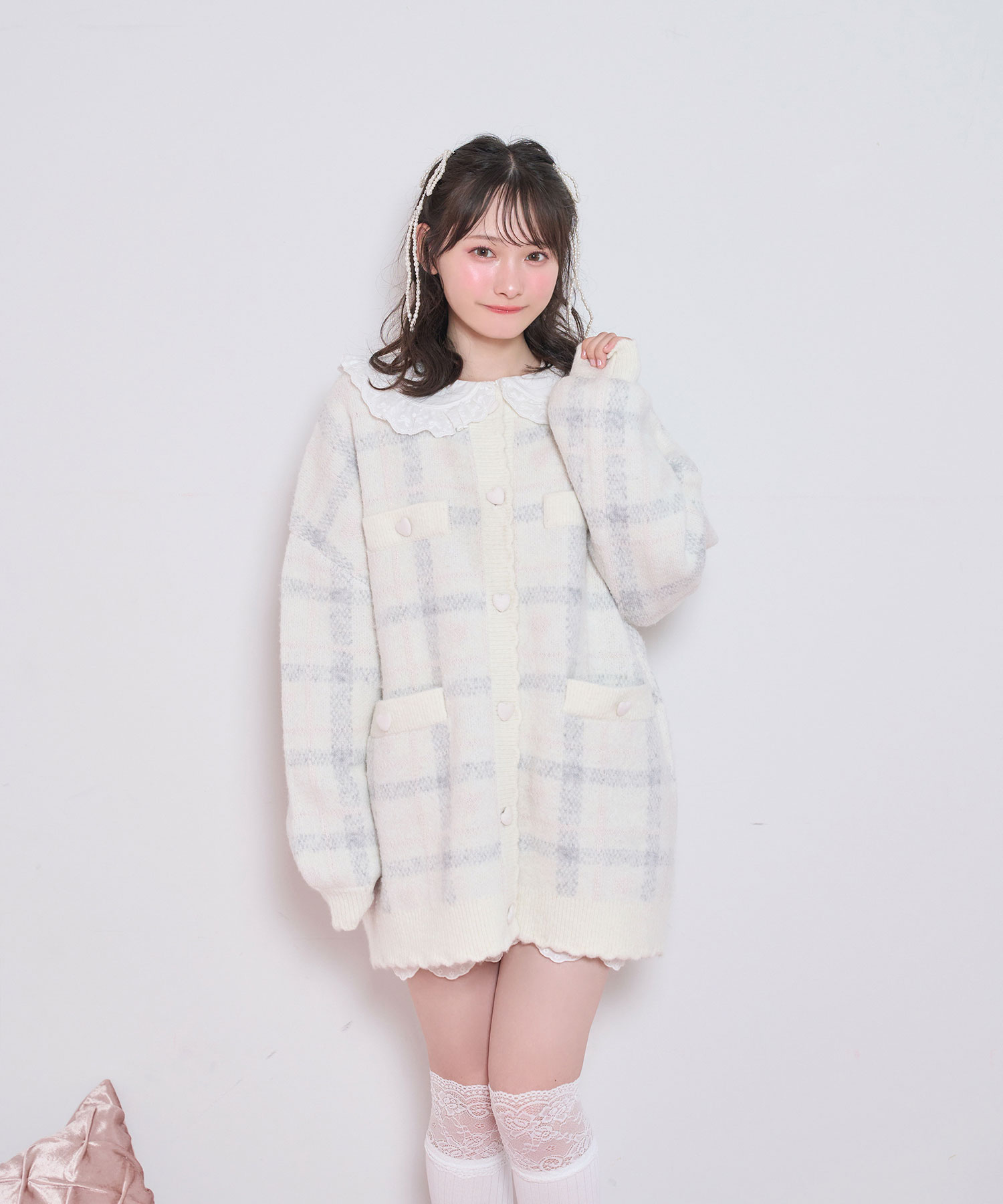 ハートチェックビッグカーディガン