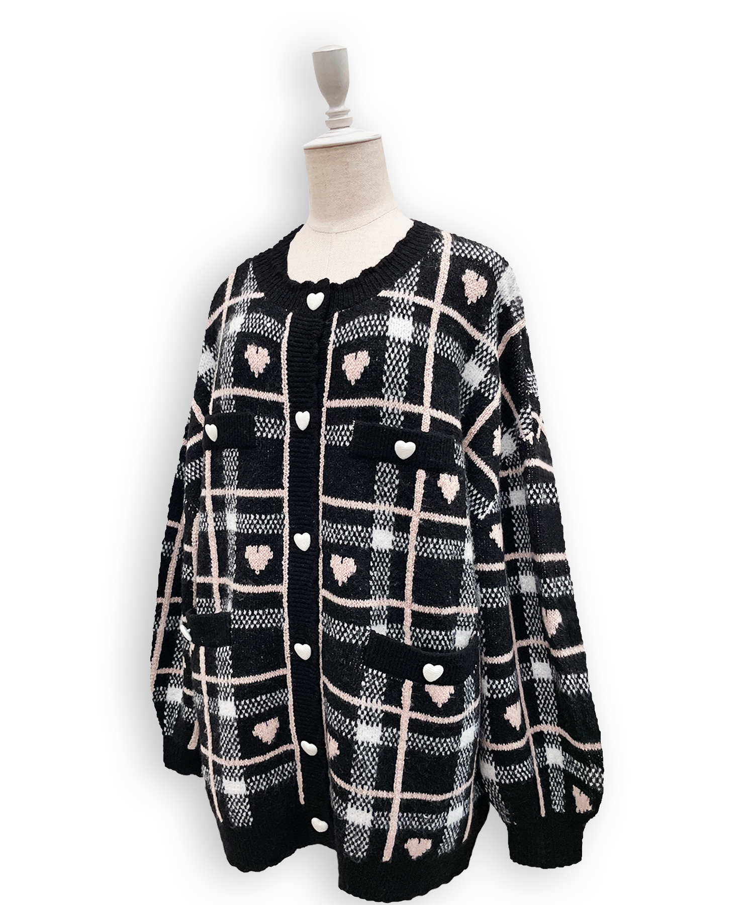 ハートチェックビッグカーディガン